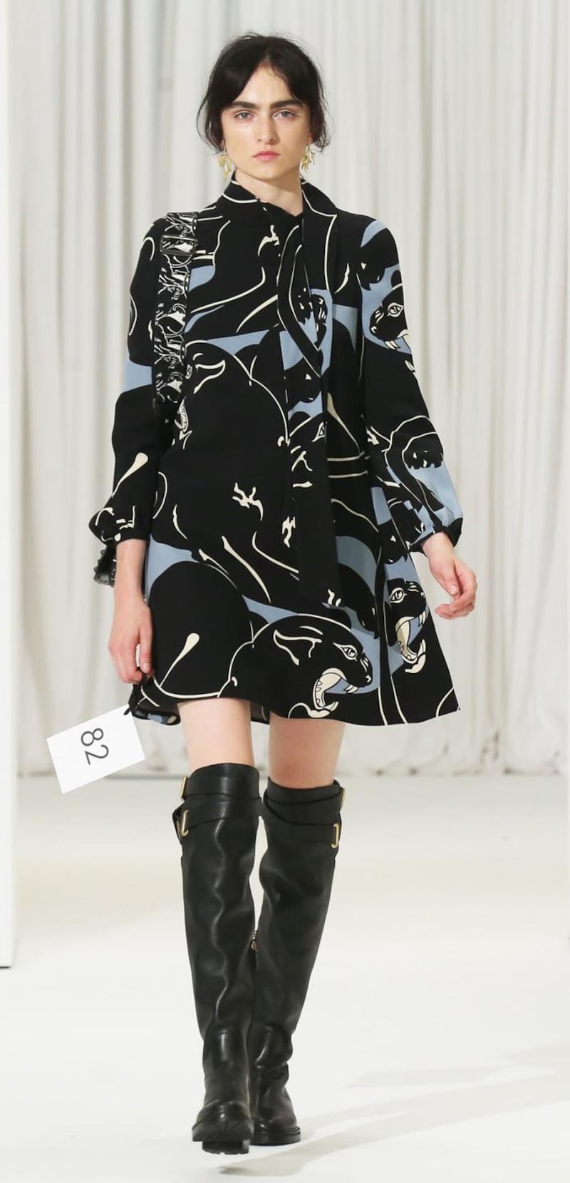 Blue and black print dress coat by Valentino