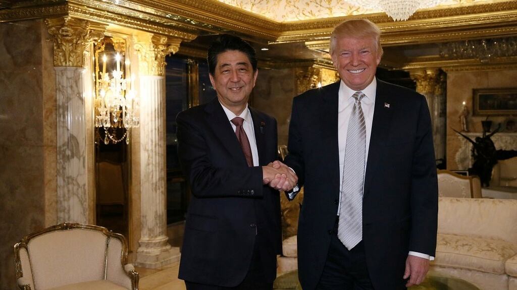 Shinzo Abe meets with  Donald Trump  at Trump Tower in Manhattan. Photograph: US Cabinet Public Relations Office/Reuters