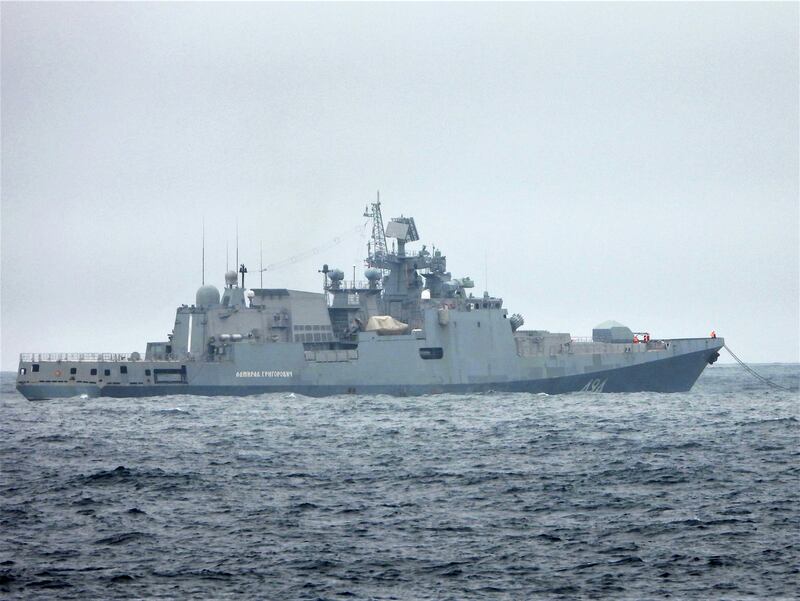 The Admiral Grigorovich, one of four Russian military and merchant naval vessels the Irish Defence Forces said it had been monitoring inside the Irish Exclusive Economic Zone in May 2023. Photograph: Irish Defence Forces