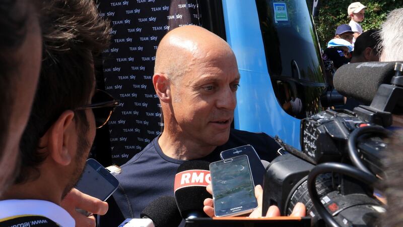Dave Brailsford speaks to the media before the start of stage two. Photo: Ian Parker/PA Wire