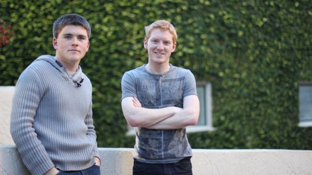 John and Patrick Collison, co-founders of Stripe, outside their offices in Palo Alto, California.