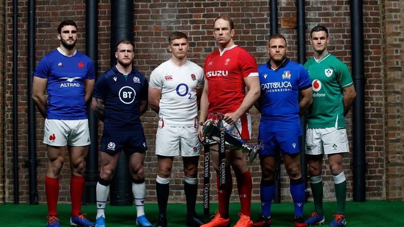 France captain Charles Ollivon, Scotland captain Stuart Hogg, England captain Owen Farrell, Wales captain Alun Wyn Jones, Italy captain Luca Bigi and Ireland captain Johnny Sexton. Photograph: james Crombie/Inpho