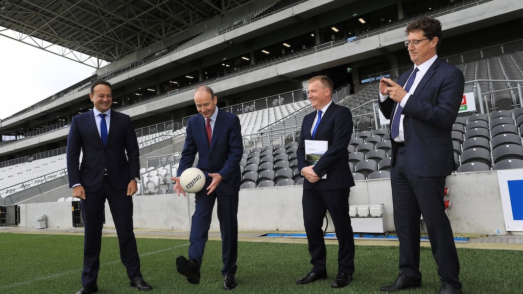 National Development Plan launch: Tánaiste Leo Varadkar, Taoiseach Micheál Martin, Minister for Public Expenditure Michael McGrath and Minister for the Environment Eamon Ryan. File photograph: The Irish Times