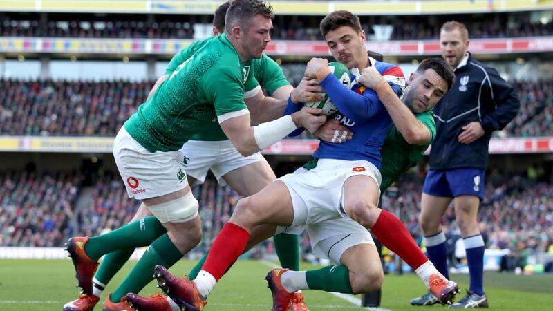Romain Ntamack was on the back foot from start to finish at the Aviva. Photograph: Dan Sheridan/Inpho