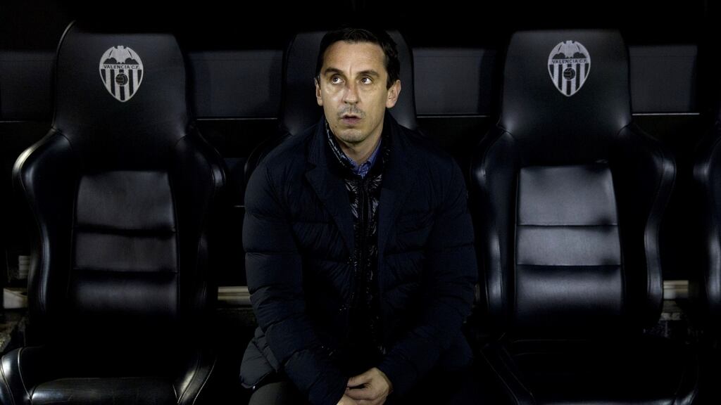 Gary Neville’s tenure at Valencia is over after he was officially fired on Wednesday. Photograph: Afp