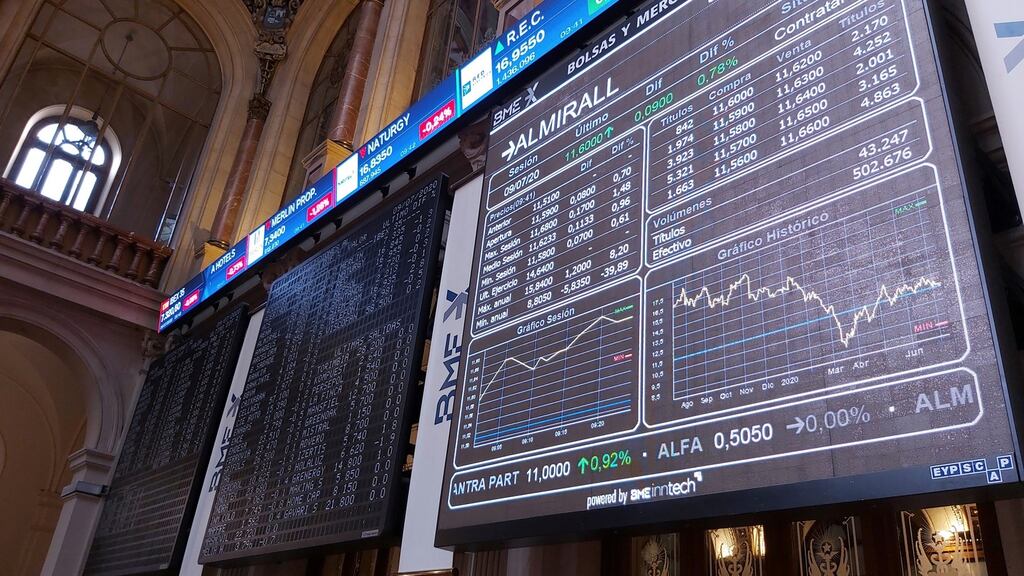 Madrid stock exchange. The European benchmark Stoxx 600 opened up 1 per cent on Monday