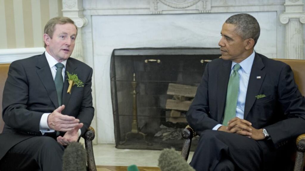 Taoiseach Enda Kenny with US president Barack Obama at their meeting in the Oval Office yesterday. Photograph: Ron Sachs-Pool/Getty Images