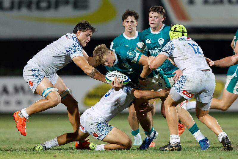 Ireland's Ciarán Mangan on the ball. Photograph: Sebastiano Pessina/Inpho
