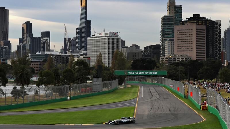 Lewis Hamilton  driving his   Mercedes during practice for the Australian  Grand Prix at Albert Park Photograph: Mark Thompson/Getty Images