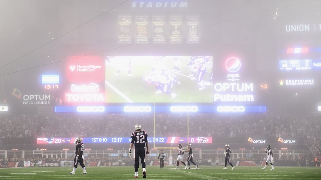 The New England Patriots beat the Atlanta Falcons in foggy Foxborough. Photograph: Billie Weiss/Getty
