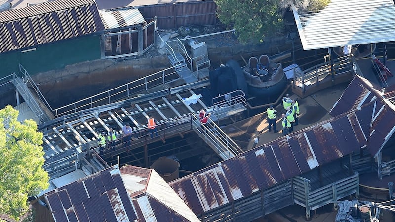 Queensland Emergency service personnel at amusement theme park Dreamworld, in Coomera, on the Gold Coast, Queensland, Australia. Photograph: Dan Peled/EPA