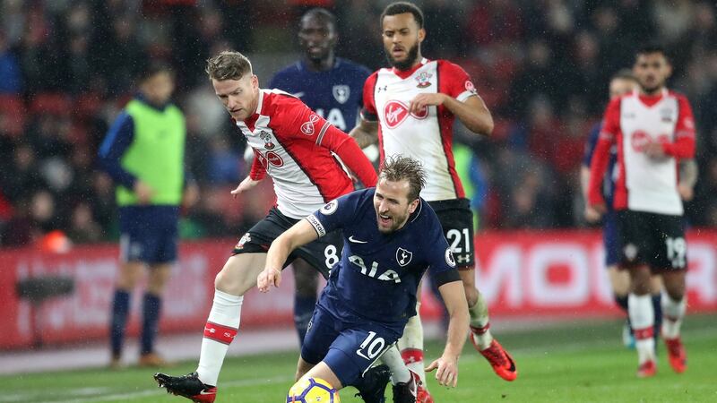 Steven Davis tackles Harry Kane during Southampton’s draw with Spurs. Photograph: Adam Davy/PA