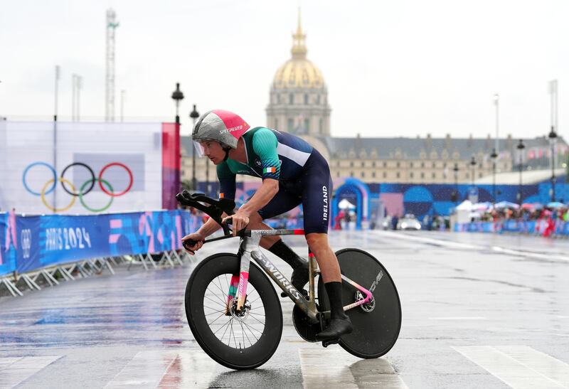 Ryan Mullen during the men's individual time trial at Pont Alexandre III on the first day of the 2024 Paris Olympic Games. Photograph: David Davies/PA