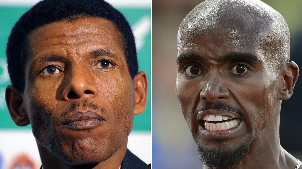 Mo Farah (right) went public with his grievances after telling Haile Gebrselassie via text: ‘Know that I am not responsible for what I say during the press conference in London’. Photograph: Simon Maina/AFP/Getty Images
