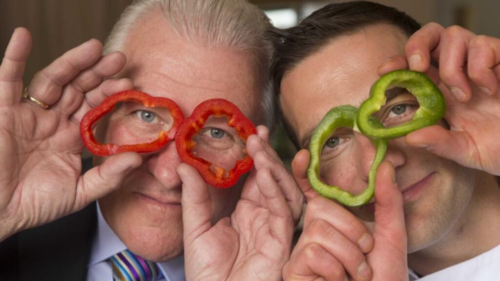 Presenter Ronan Collins and chef Andrew Rudd at the launch of the Eye Am What I Eat campaign.