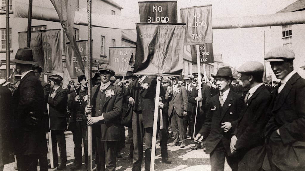 A meeting in Ballaghaderreen, Co Roscommon, to protest against the extension of conscription to Ireland. Photograph: George Rinhart/Corbis via Getty Images