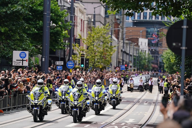 The funeral cortege of Black Sabbath frontman Ozzy Osbourne. Photograph: Jacob King/PA