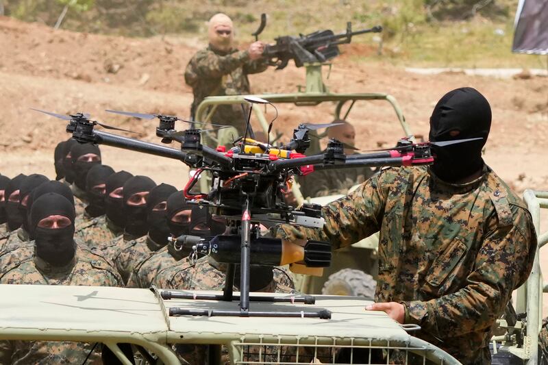 A Hizbullah fighter during a training exercise in southern Lebanon. Photograph: AP Photo/Hassan Ammar