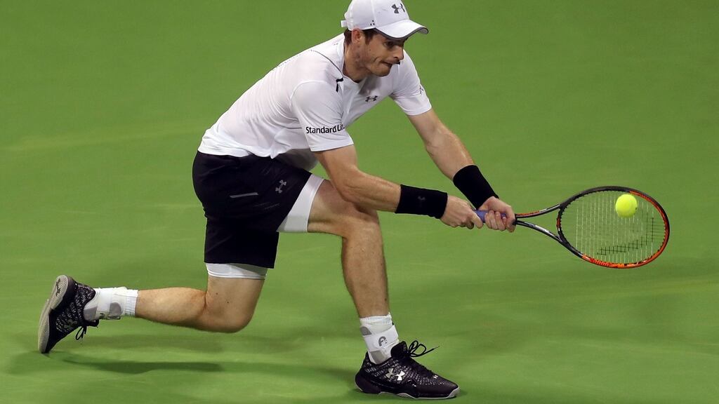 Scottish player Andy Murray returns the ball to France’s Jeremy Chardy during his 6-0 7-6(2) win. Photograph: Karim Jaafar/AFP/Getty Images
