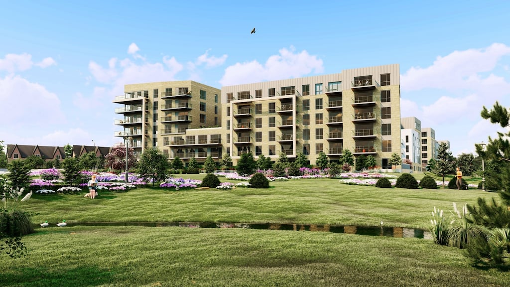 A computer-generated image of the Two Three North apartment development at Clongriffin, Dublin 13