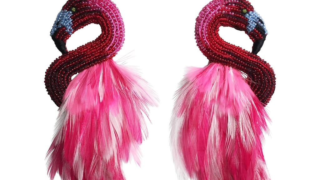 Mignonne Gavigan flamingo stud earrings €335 exclusively at Loulerie, Chatham Street, Dublin. loulerie.com