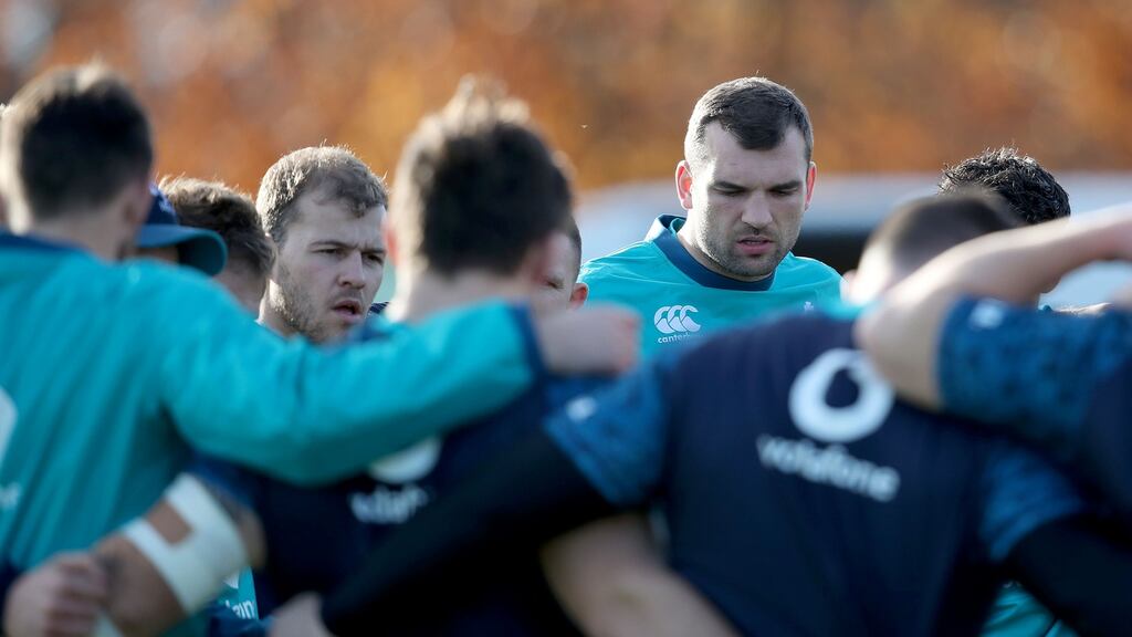 IWill Addison and Tadhg Beirne in Ireland training ahead of the Guinness Series meeting with the All Blacks. Photo: Dan Sheridan/Inpho