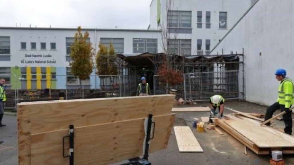 Builders carrying out remedial work on November 5th at St Luke’s National School in Tyrrelstown, Dublin, which was built by Northern Ireland building firm Western Building Systems. File photograph: Colin Keegan