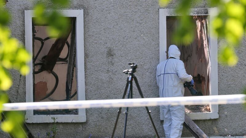 Gardaí at the scene at a derelict house and farmyard on the Clonee Road, Lucan where the body of Anastasia ‘Ana’ Kriegel was found. Photograph: Collins