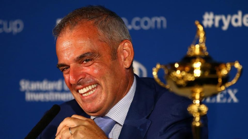 Paul McGinley: “The Donegal link reminded the lads of their darkest hour on Sunday, and there was no joy either as McGinley flourished his wild card trio.” Photograph: Richard Heathcote/Getty Images.