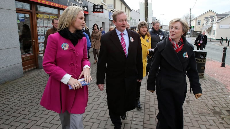 Fine Gael’s Helen McEntee (left) with former taoiseach Enda Kenny and Regina Doherty in Ratoath on the campaign trail in 2013. File photograph: Niall Carson/PA