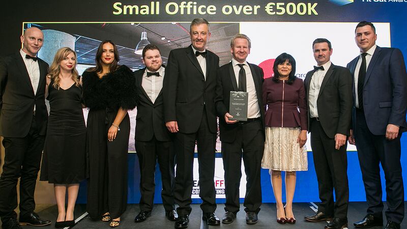 Adrian Tamas, MD, Linear Office Contracting presents the Fit Out Project of the Year – Small Office over €500K award to the Whitaker Court project team