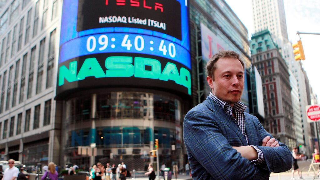 Tesla chief executive Elon Musk after his company’s initial public offering at the Nasdaq market in New York, 2010. Photograph: Brendan McDermid/File Photo/Reuters