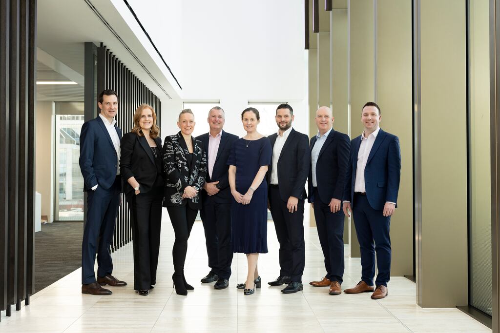 Grant Thornton Ireland managing partner Michael McAteer and chairperson Sinead Donovan pictured with the firm’s new partners (Left to right: Kevin Devenney, Ann Marie Costello, Sinead Donovan, Michael McAteer, Sarah Meredith, Shane O’Neill, Trevor McCarron & Padraig Ryan)