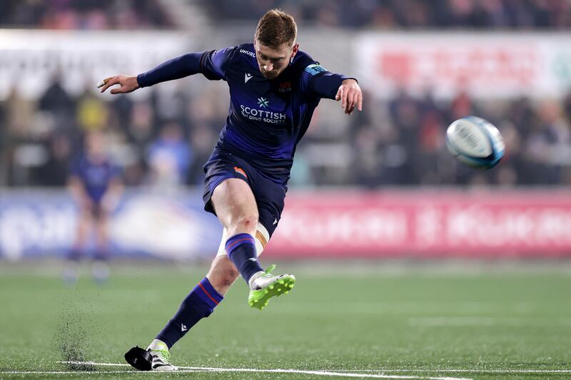 Edinburgh's Ben Healy kicks a conversion. Photograph: Laszlo Geczo/Inpho