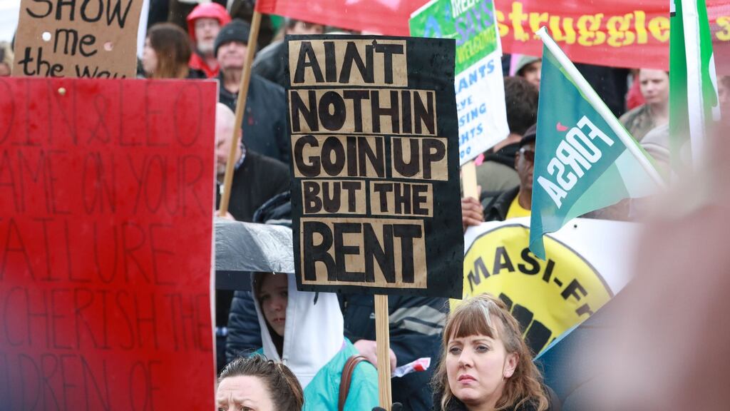 People taking part in a protest organised by the National Homeless and Housing Coalition in Dublin on Saturday. Photograph: Nick Bradshaw.