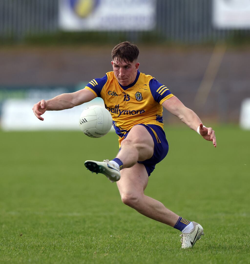 Roscommon's Daire Gregg scores a point during the All-Ireland SFC Round 3 game against Cavan at Glennon Brothers Pearse Park in Longford. Photograph: John McVitty/Inpho