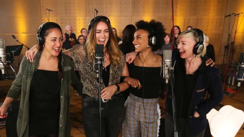 Street Lights: Galia Arad, Róisín O, Loah, Cathy Davey and the High Hopes Choir recording Homeward Bound. Photograph: Sasko Lazarov/Photocall