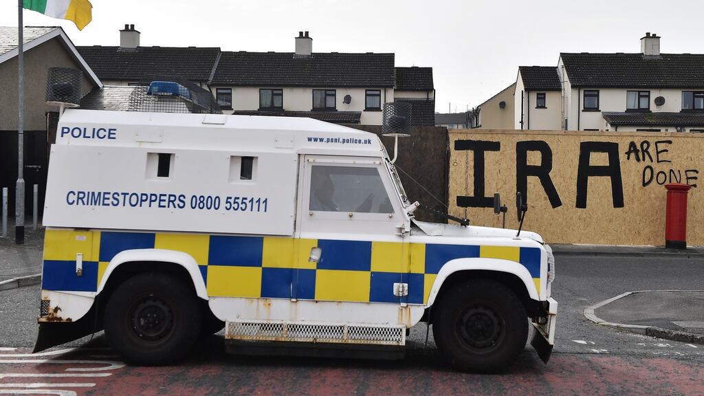 A PSNI van pictured in the Creggan in Derry on April 19th, the night after Lyra McKee was shot. Photograph: Charles McQuillan/Getty Images