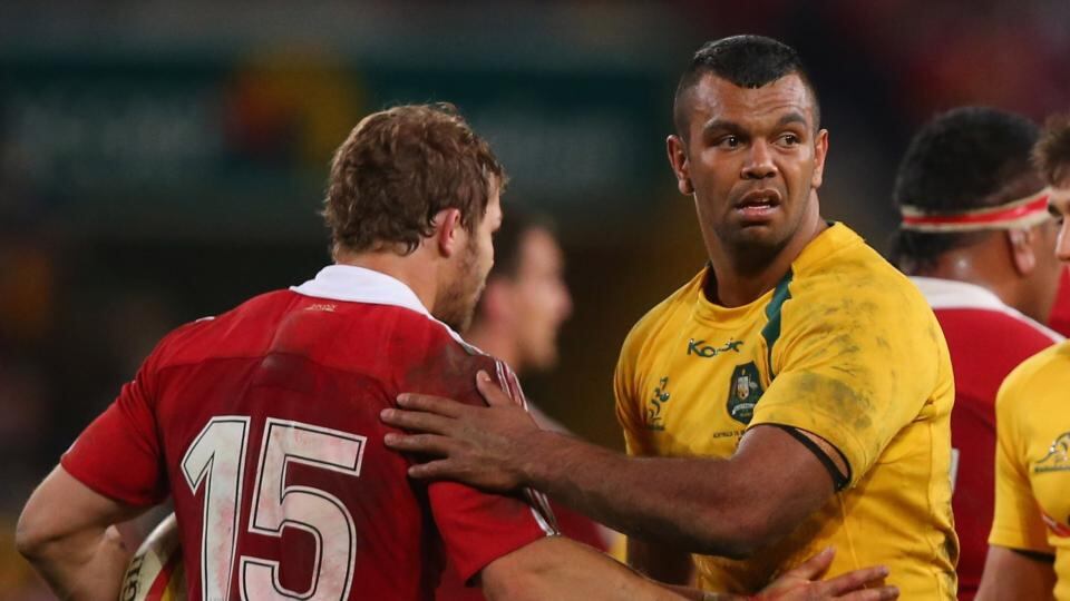 Kurtley Beale and Leigh Halfpenny shake hands after the match. Photograph: Chris Hyde/Getty Images
