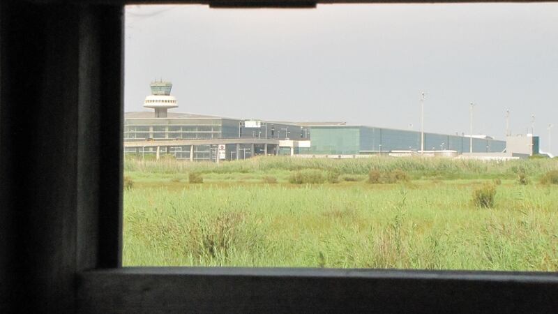 Unexpected view from a bird hide: Barcelona airport borders the wetlands. Photograph: Paddy Woodworth