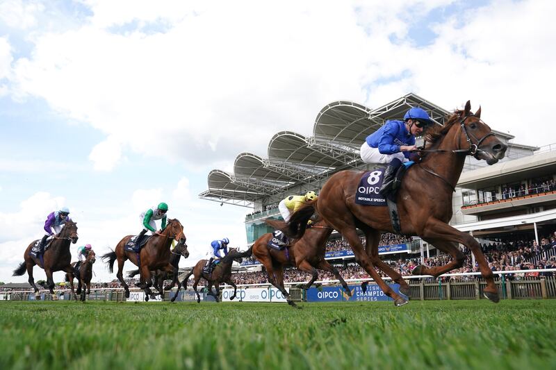 Notable Speech ridden by William Buick on the way to winning the QIPCO 2000 Guineas Stakes at Newmarket. Photograph: Bradley Collyer/PA Wire
