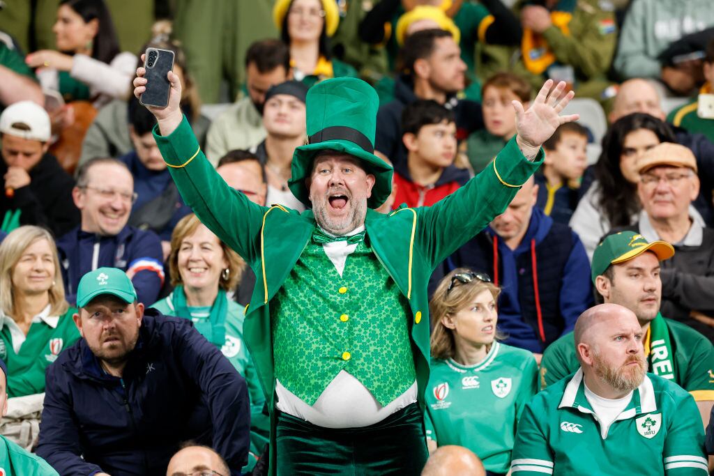 A fan at the Rugby World Cup match between South Africa and Ireland at Stade de France in Paris. Photograph: Catherine Steenkeste/Getty Images