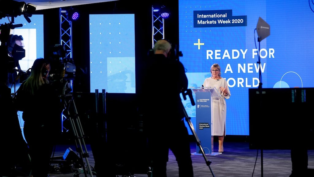 Julie Sinnamon, CEO of Enterprise Ireland, at the launch of International Markets Week, which saw more than 700 taking part in 2,000 virtual meetings to plan their Covid-19, Brexit and market diversification strategies. Photograph: Maxwells