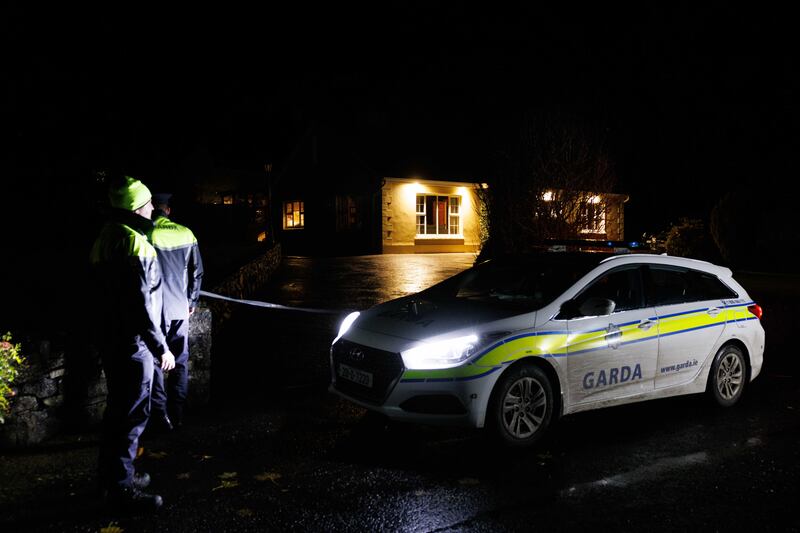Gardaí at the scene where two bodies were found at a house in Kilnaboy, Co Clare on Thursday. Photograph: Eamon Ward