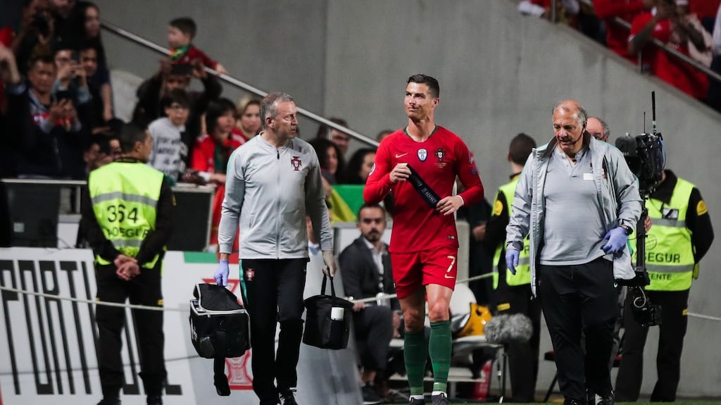 Cristiano Ronaldo was forced off during Portugal’s draw with Serbia. Photograph: Mario Cruz/EPA