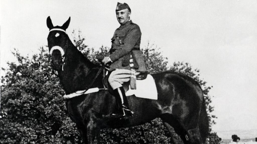 An undated picture of General Francisco Franco riding his horse. Towards the end of his regime, Franco had started to open the country up to tourism and international trade, but in many ways Spain’s economy was still lagging behind its European neighbours. Photograph: AFP/Getty Images