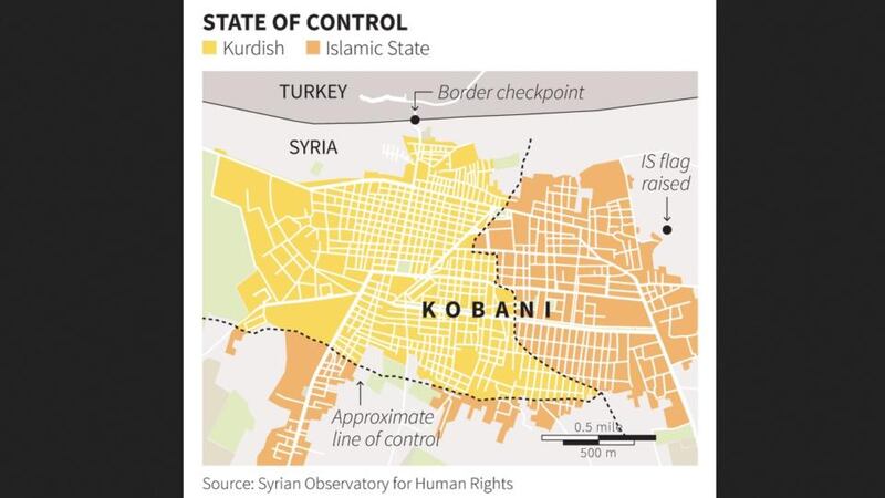 Kurdish forces are holding out in Kobani as Islamic State fighters seized more ground in the Syrian border town. Image: Reuters