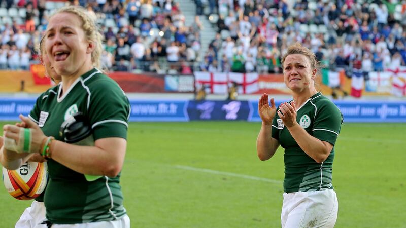 A tearful Cantwell applauds the Ireland fans after the defeat to England at the 2014 World Cup. Photo: Dan Sheridan/Inpho