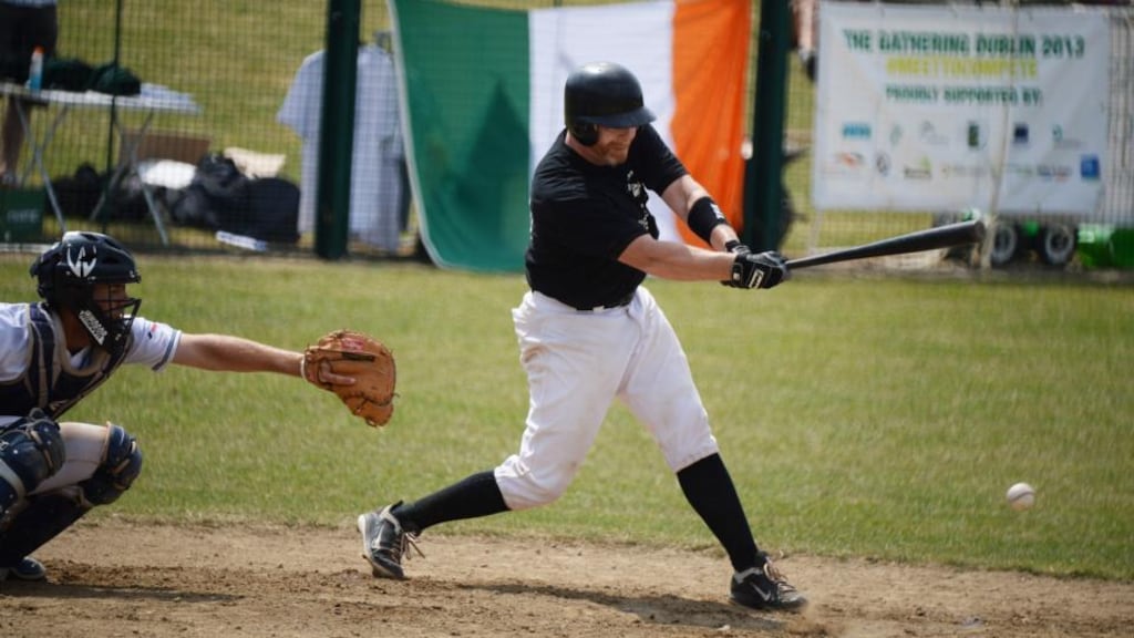 Mike Walsh strikes for the Los Barbaros All Stars. Photograph: Cyril Byrne/The Irish Times