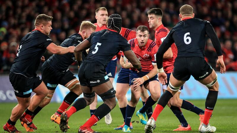 JJ Hanrahan in action for Munster against Saracens at Thomond Park. Photograph: Gary Carr/Inpho